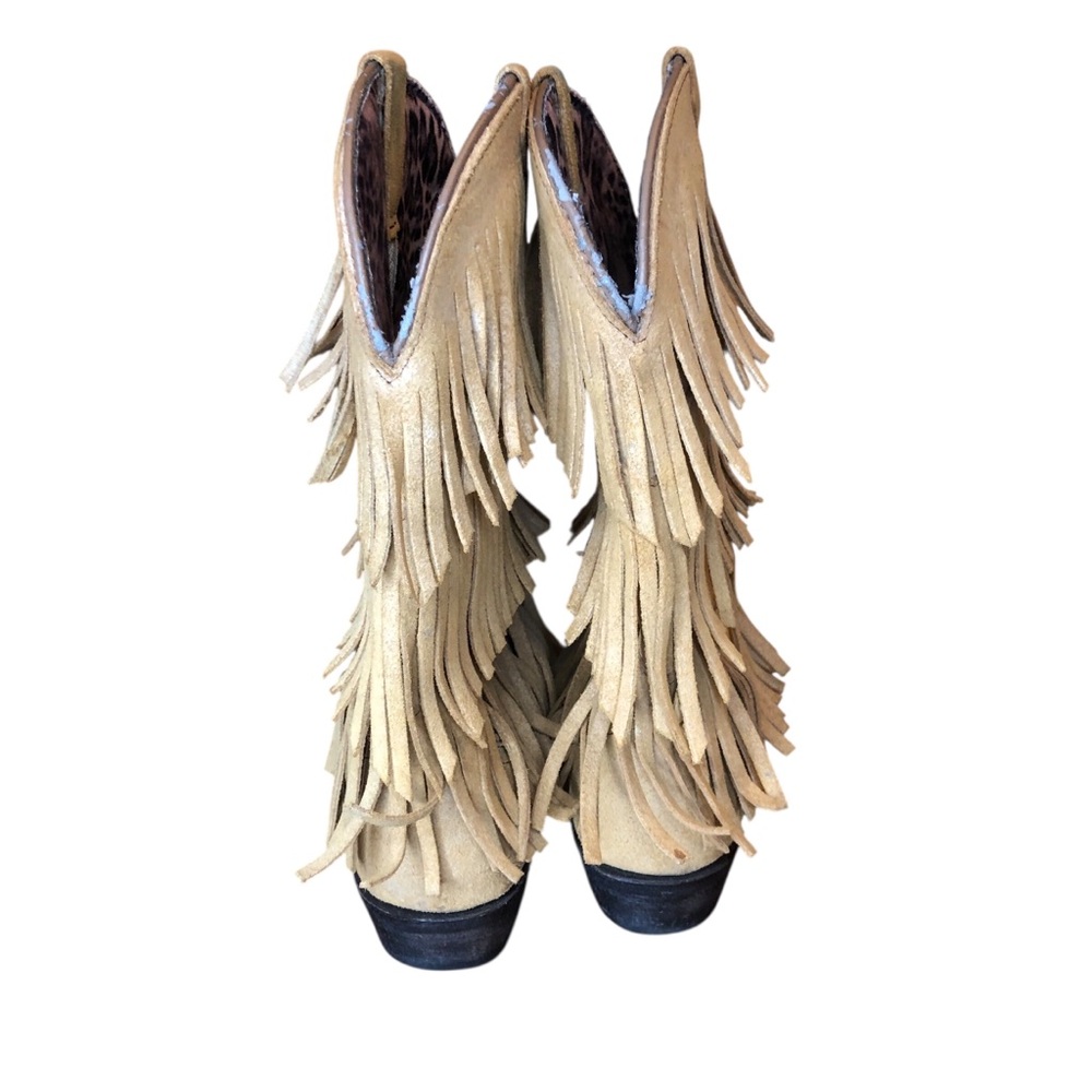 Dingo Tres Fringe Western Boots Womens Size 8 Suede Leather Cowgirl Neutral - Picture 6 of 13